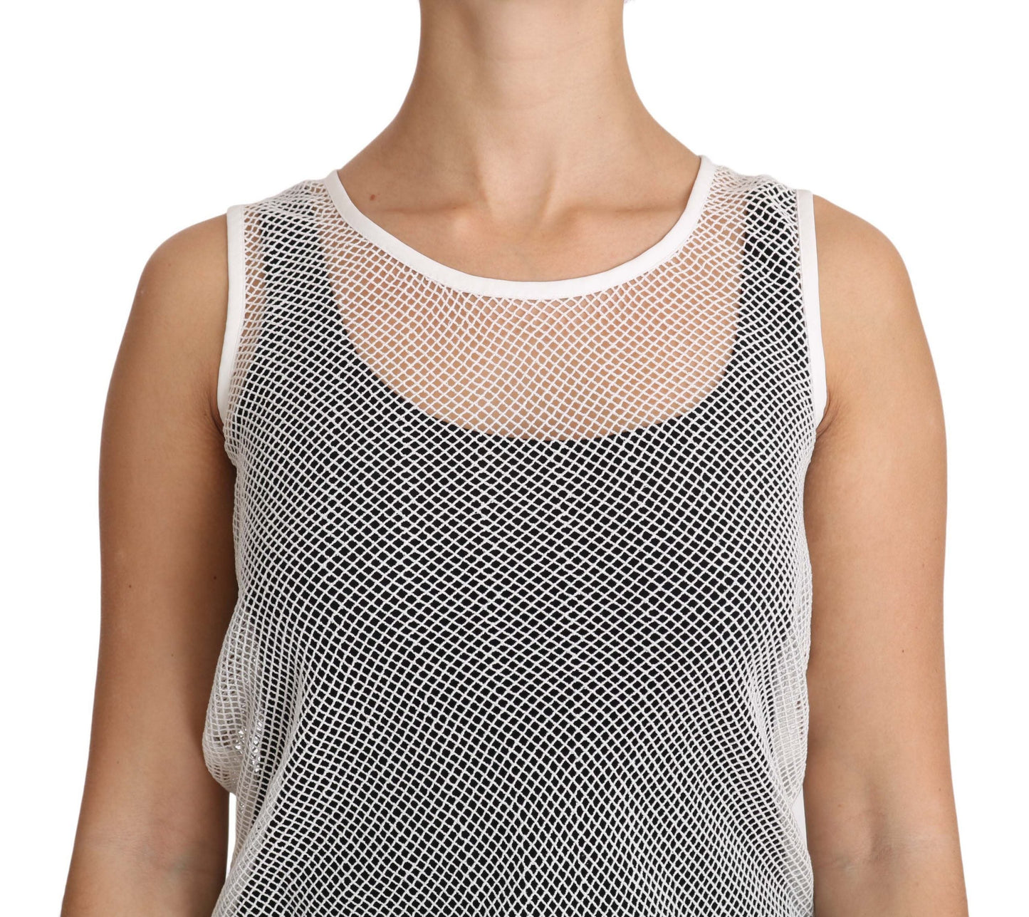 Dolce & Gabbana White Net  Transparent Sleeveless Tank Top