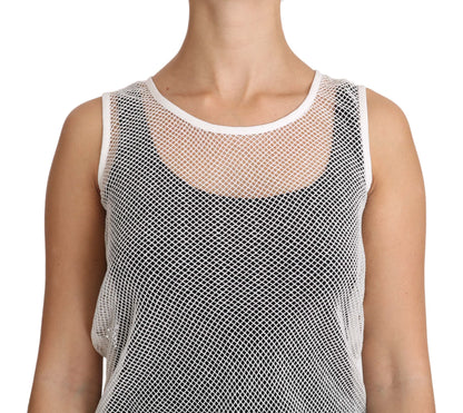 Dolce & Gabbana White Net  Transparent Sleeveless Tank Top