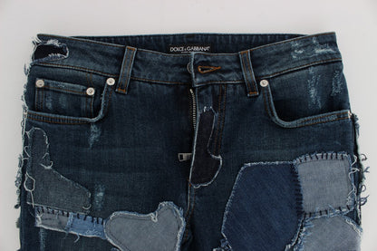 Dolce & Gabbana Stretch Blue Patchwork Jeans Shorts