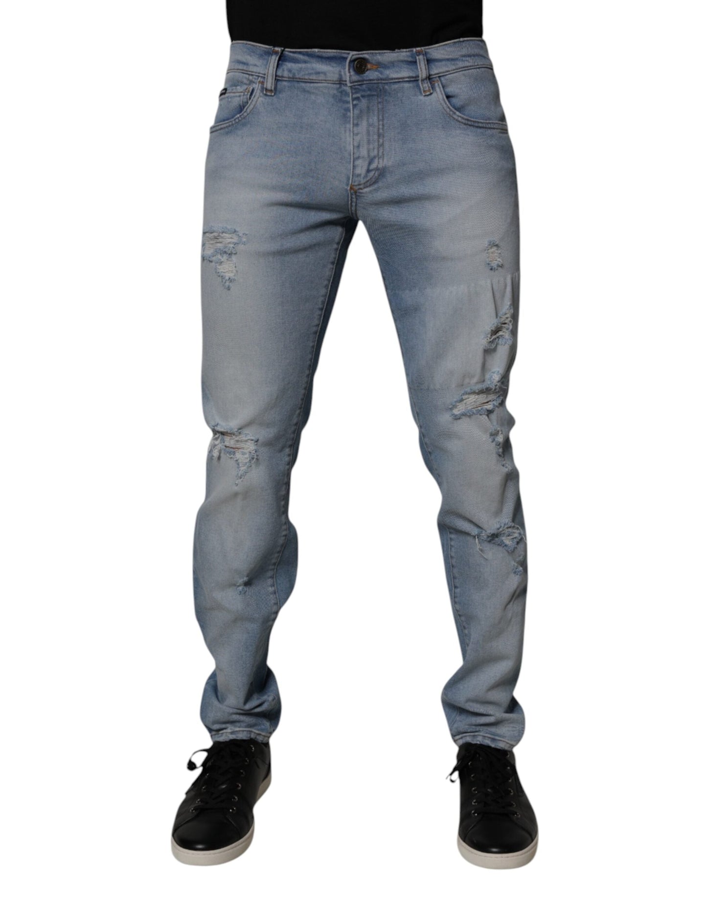 Dolce & Gabbana Blue Tattered Cotton Skinny Men Denim Jeans