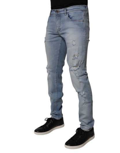 Dolce & Gabbana Blue Tattered Cotton Skinny Men Denim Jeans