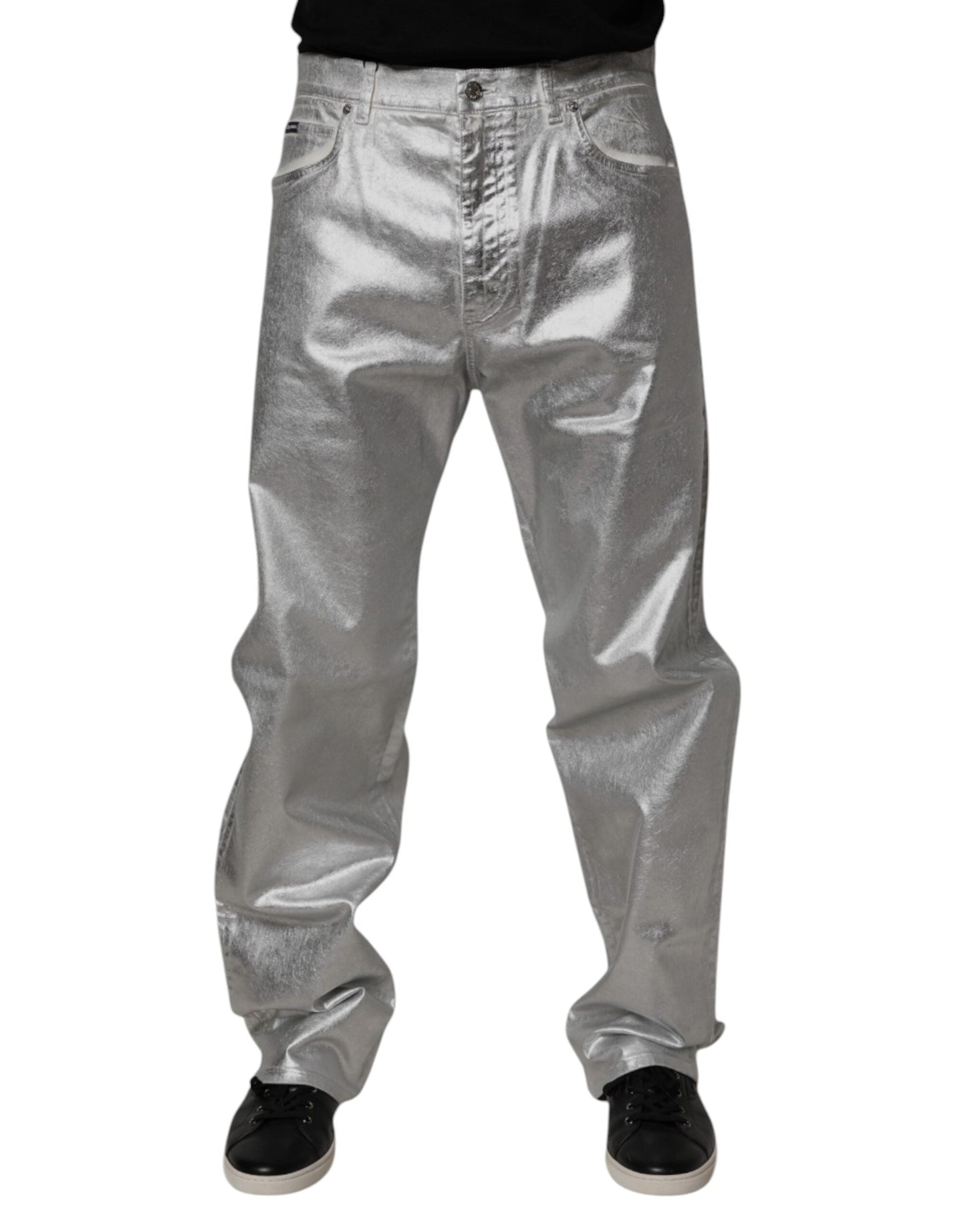 Dolce & Gabbana Metallic Silver Cotton Straight Denim Jeans