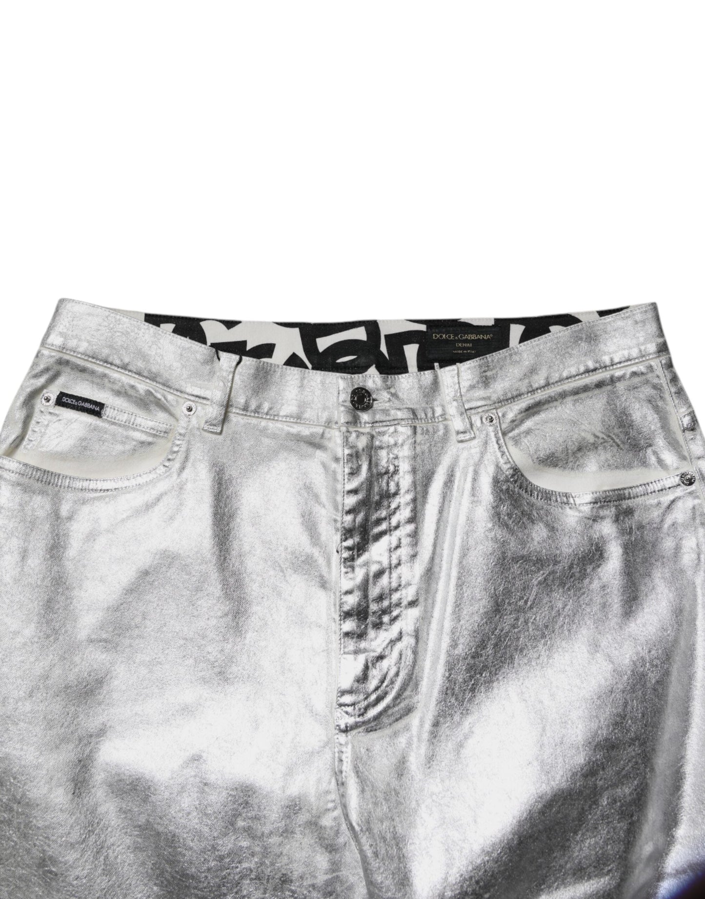Dolce & Gabbana Metallic Silver Cotton Straight Denim Jeans