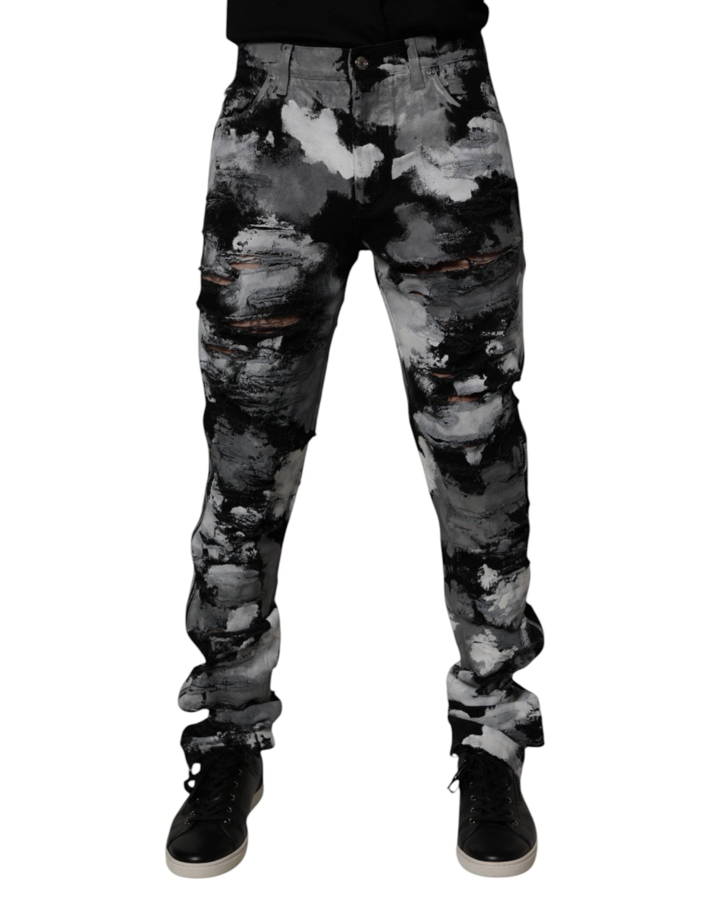 Dolce & Gabbana Multicolor Camouflage Tattered Skinny Denim Jeans