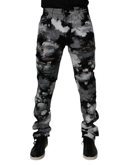 Dolce & Gabbana Multicolor Camouflage Tattered Skinny Denim Jeans
