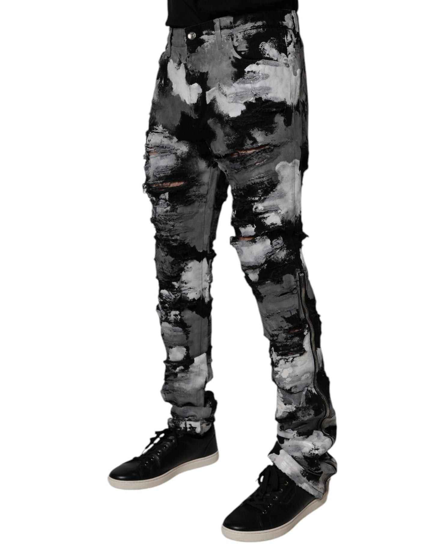 Dolce & Gabbana Multicolor Camouflage Tattered Skinny Denim Jeans