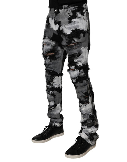 Dolce & Gabbana Multicolor Camouflage Tattered Skinny Denim Jeans