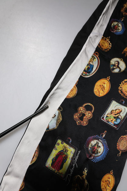 Dolce & Gabbana Black Religious Print Silk Men Jogger Pants