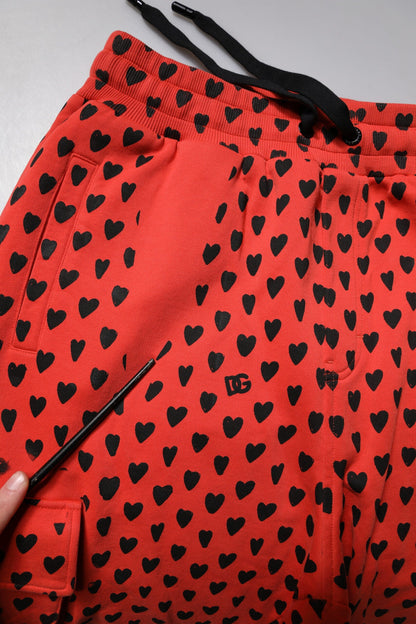 Dolce & Gabbana Red Hearts Cargo Jogger Men Sweatpants Pants