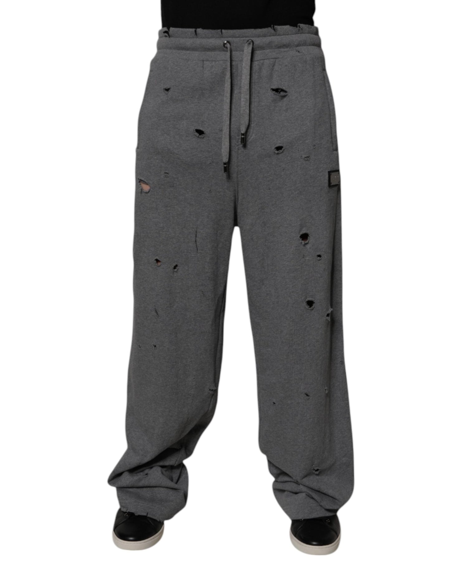 Dolce & Gabbana Gray Cotton RipStyle Straight Sweatpants Pants