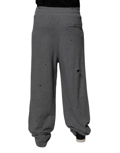 Dolce & Gabbana Gray Cotton RipStyle Straight Sweatpants Pants