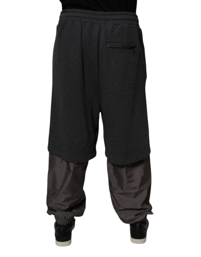 Dolce & Gabbana Dark Gray Cotton Layered Straight Sweatpants Pants