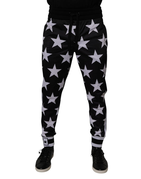 Dolce & Gabbana Black White Stars Jogger Men Sweatpants Pants