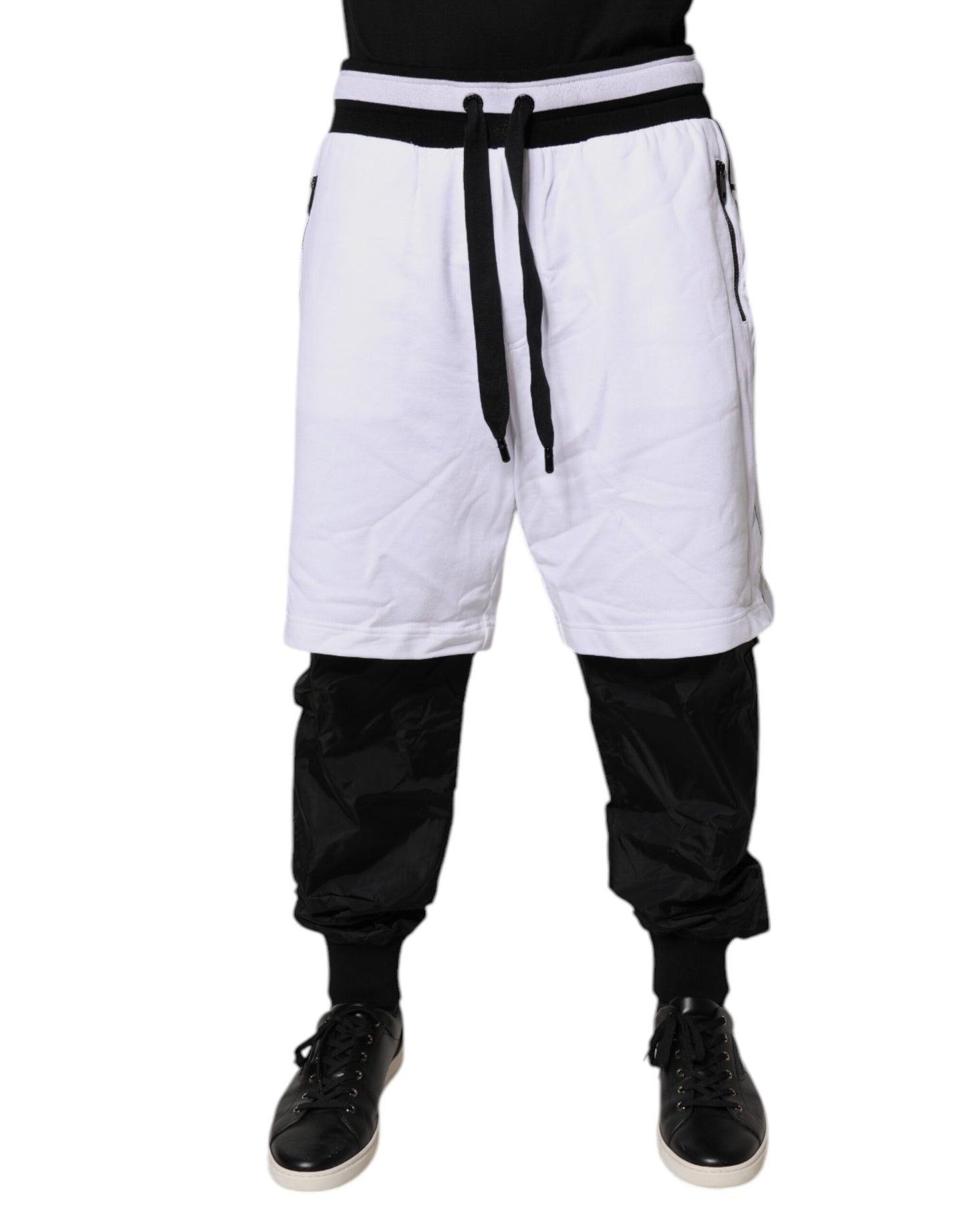 Dolce & Gabbana Black White Cotton Layered Sweatpants Pants