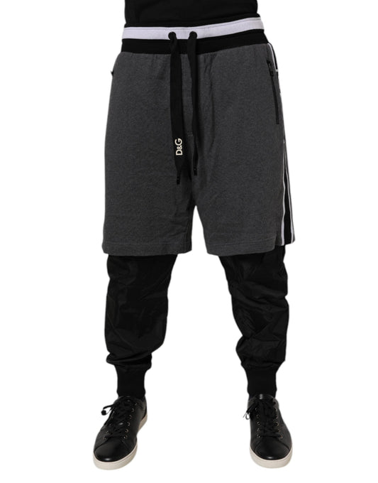 Dolce & Gabbana Black Gray Cotton Layered Men Sweatpants Pants