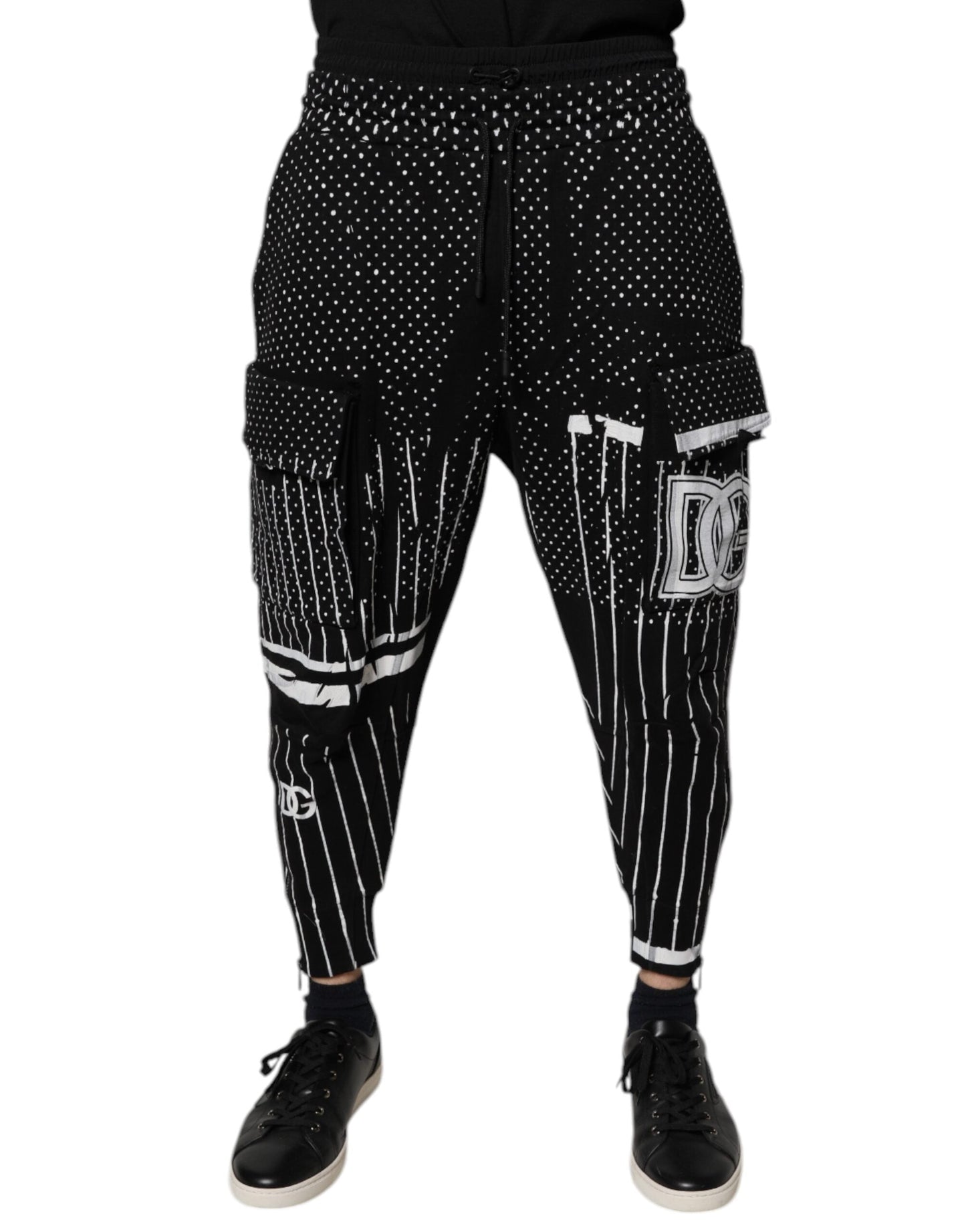 Dolce & Gabbana Black Polka Dot Stripes Cargo Jogger Sweatpants Pants