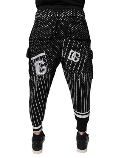 Dolce & Gabbana Black Polka Dot Stripes Cargo Jogger Sweatpants Pants