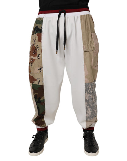 Dolce & Gabbana White Camouflage Patchwork Sweatpants Pants