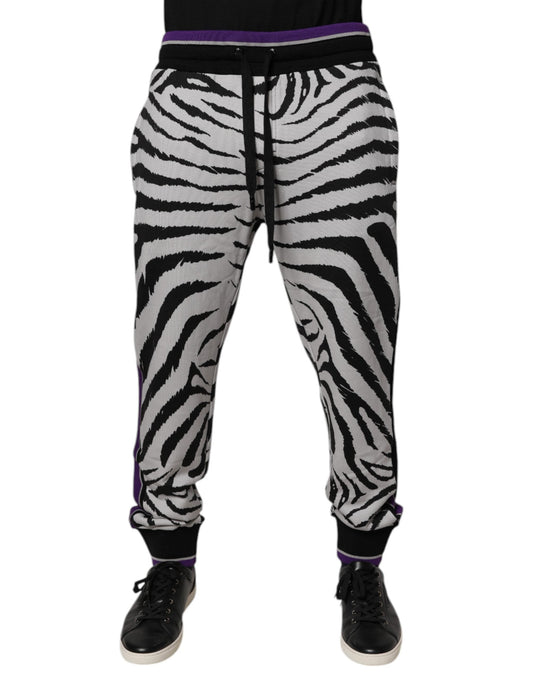 Dolce & Gabbana Black White Zebra Men Jogger Sweatpants Pants