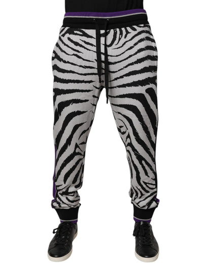 Dolce & Gabbana Black White Zebra Men Jogger Sweatpants Pants