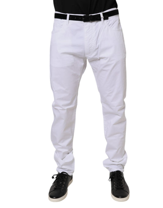 Dolce & Gabbana White Cotton Stretch Skinny Dress Formal Pants