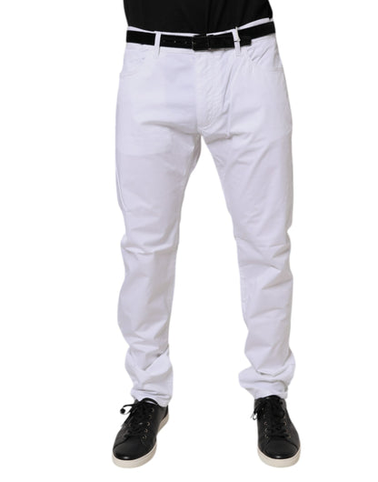 Dolce & Gabbana White Cotton Stretch Skinny Dress Formal Pants