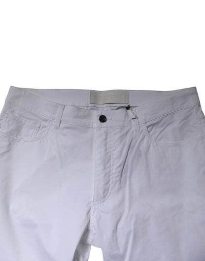 Dolce & Gabbana White Cotton Stretch Skinny Dress Formal Pants