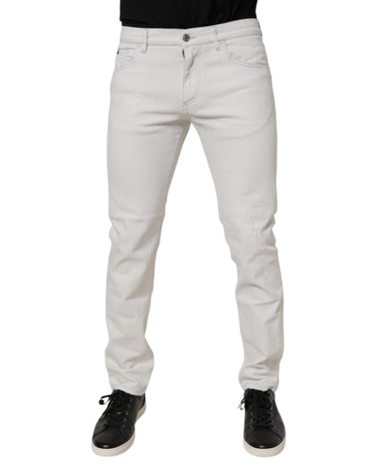 Dolce & Gabbana White Cotton Stretch Skinny Slim Denim Jeans