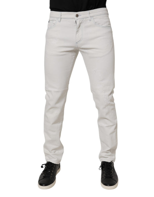 Dolce & Gabbana White Cotton Stretch Skinny Slim Denim Jeans