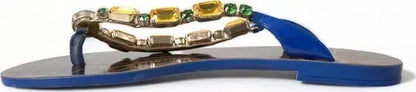 Dolce & Gabbana Blue Crystals Flats Sandals Beachwear Shoes