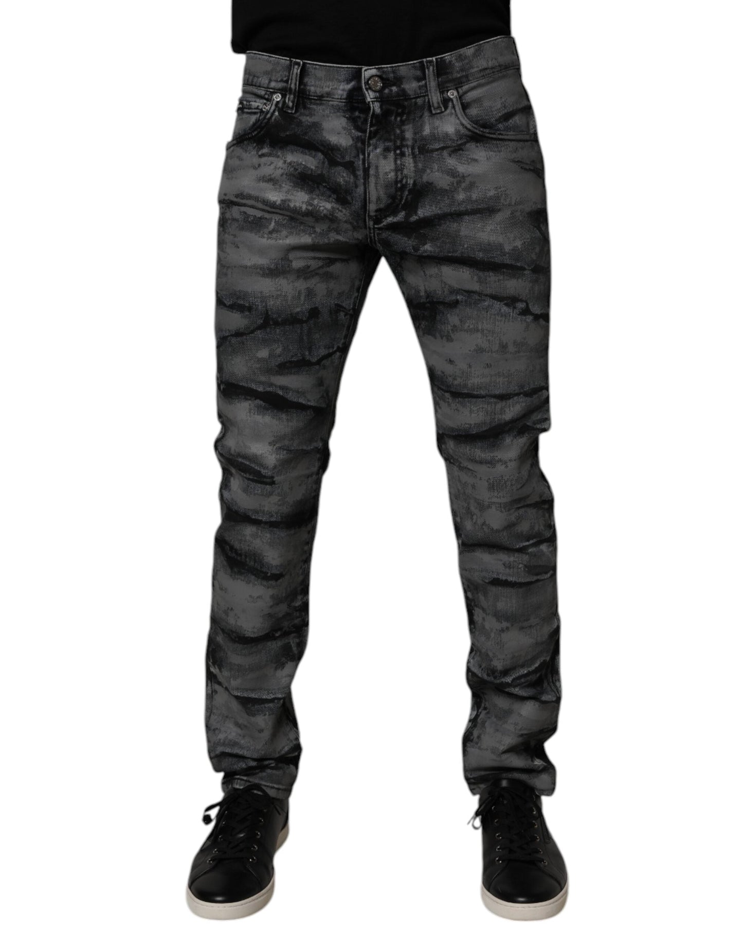 Dolce & Gabbana Gray Tie Dye Cotton Skinny Men Denim Jeans