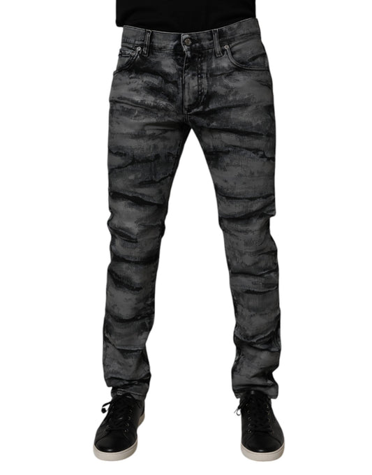 Dolce & Gabbana Gray Tie Dye Cotton Skinny Men Denim Jeans