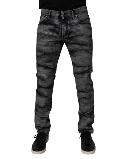 Dolce & Gabbana Gray Tie Dye Cotton Skinny Men Denim Jeans