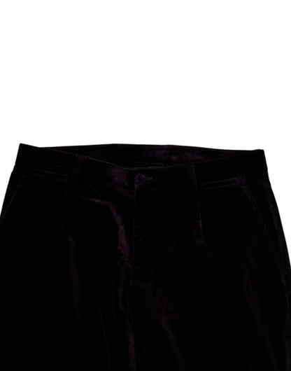 Dolce & Gabbana Violet Velvet Cotton Men Dress Formal Pants
