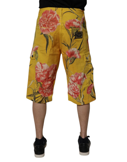 Dolce & Gabbana Yellow Floral Cargo Denim Men Bermuda Shorts