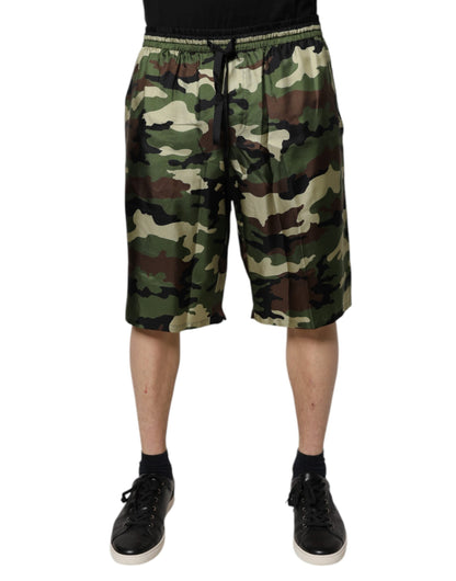 Dolce & Gabbana Multicolor Camouflage Silk Mid Waist Bermuda Shorts