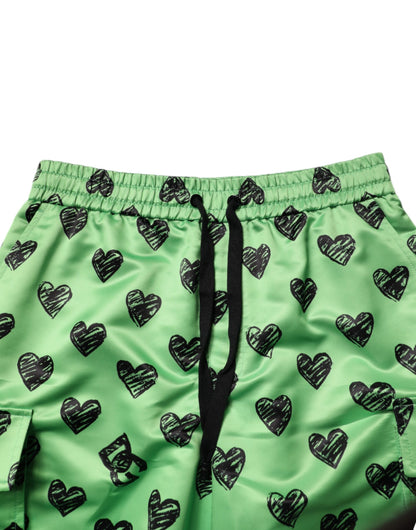 Dolce & Gabbana Green Heart Print Cargo Men Bermuda Shorts