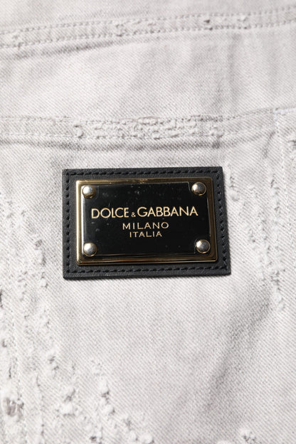 Dolce & Gabbana Light Gray Tattered Men Denim Bermuda Shorts