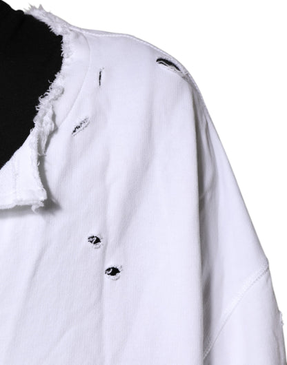 Dolce & Gabbana White Cotton Men Pullover Sweatshirt Sweater