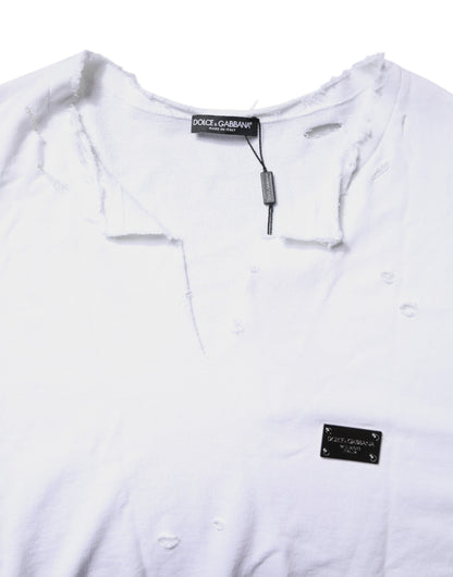 Dolce & Gabbana White Cotton Men Pullover Sweatshirt Sweater