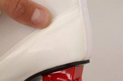 GCDS White Leather Fabric Red Logo Heel Ankle Boots Shoes