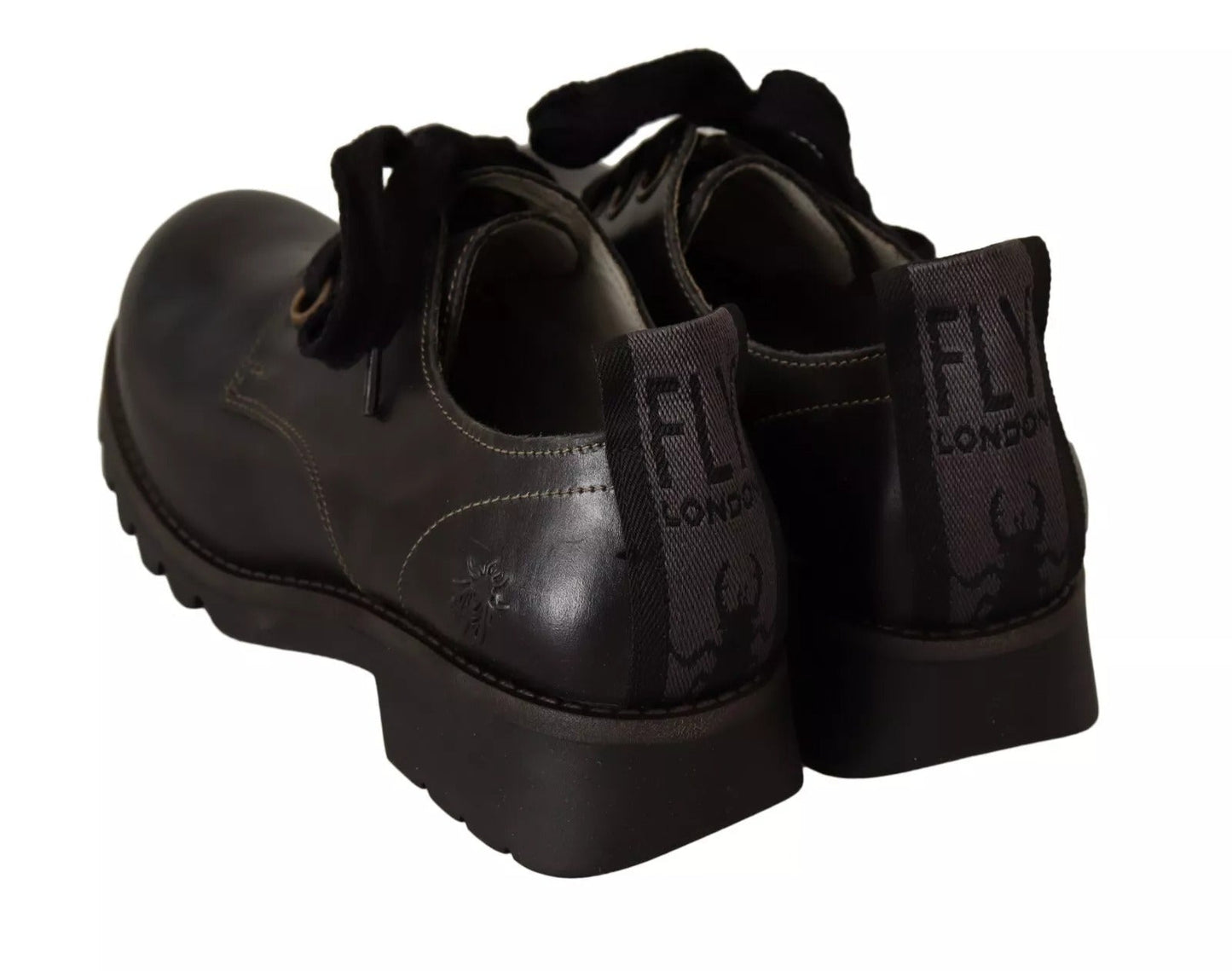 FLY LONDON Black Leather Low Top Lace Up Women Oxford Shoes