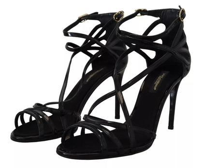 Dolce & Gabbana Black Leather Stiletto Heels Sandals Shoes