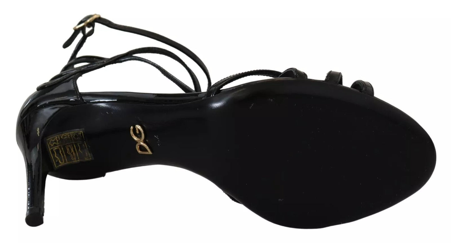 Dolce & Gabbana Black Leather Stiletto Heels Sandals Shoes