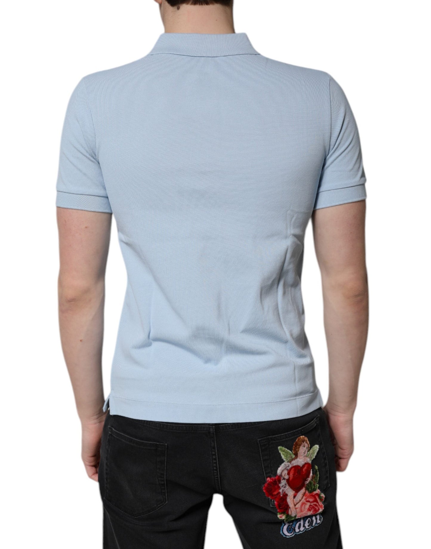 Dolce & Gabbana Sky Blue Cotton Crown Collared Polo T-shirt