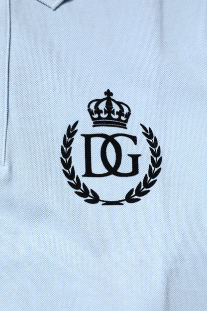 Dolce & Gabbana Sky Blue Cotton Crown Collared Polo T-shirt