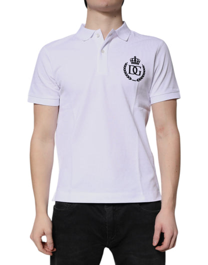 Dolce & Gabbana White Cotton Crown Collared Men Polo T-shirt