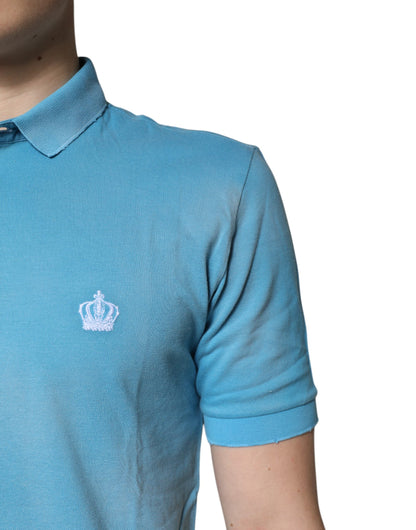 Dolce & Gabbana Blue Cotton Crown Collared Men Polo T-shirt