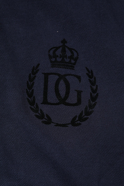 Dolce & Gabbana Dark Blue Cotton Crown Collared Polo T-shirt