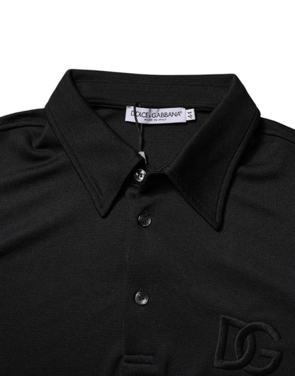 Dolce & Gabbana Black Polyester DG Logo Collared Polo T-shirt